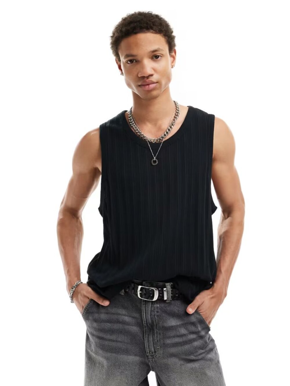 All Saints Madison Textured Sleeveless Vest in Jet Black Men's Size Medium NWT